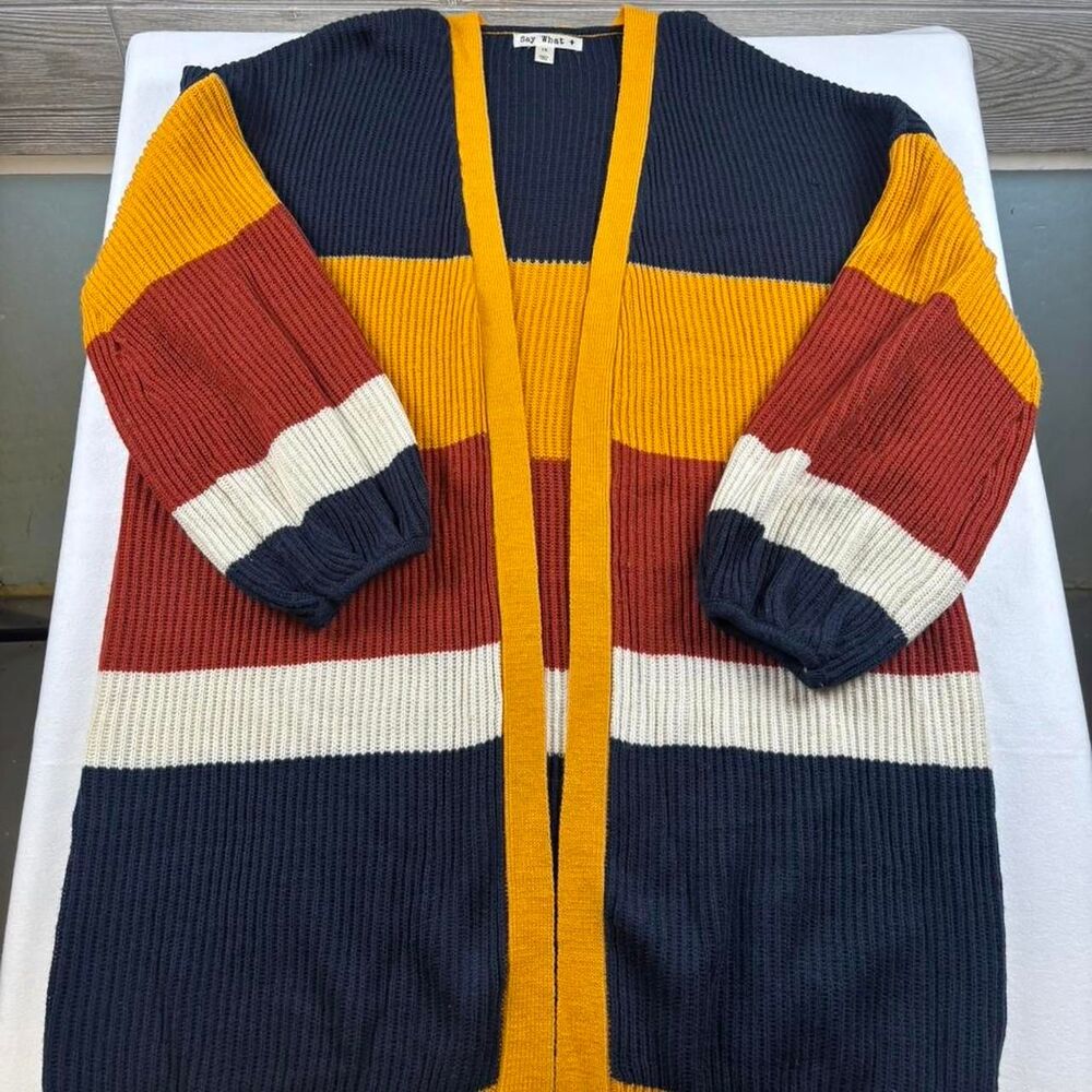 Say What Women’s Multi-Colored Knitted Cardigan Plus Size 1X